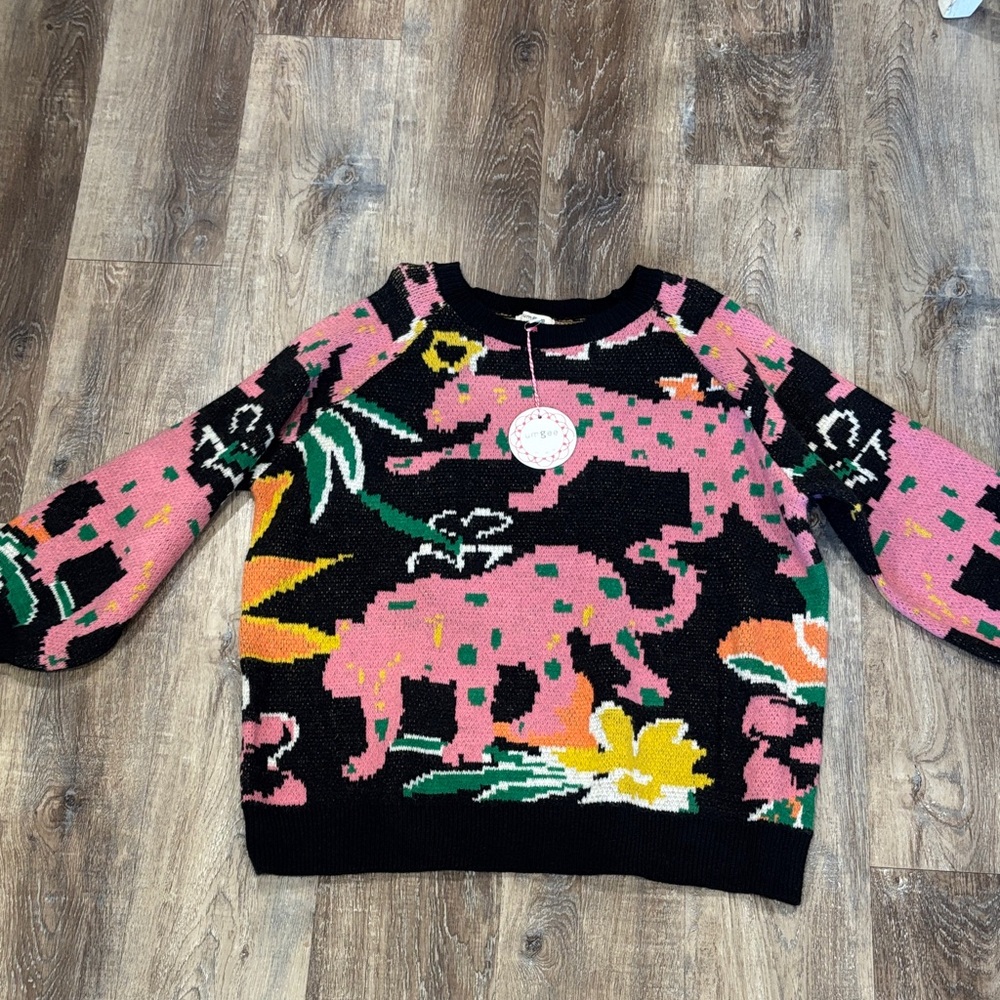 Umgee Pink and Black animal print Sz  Med Sweater. NEW